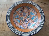 Handgemaakte Tunesische schaal - Oranje en Blauw